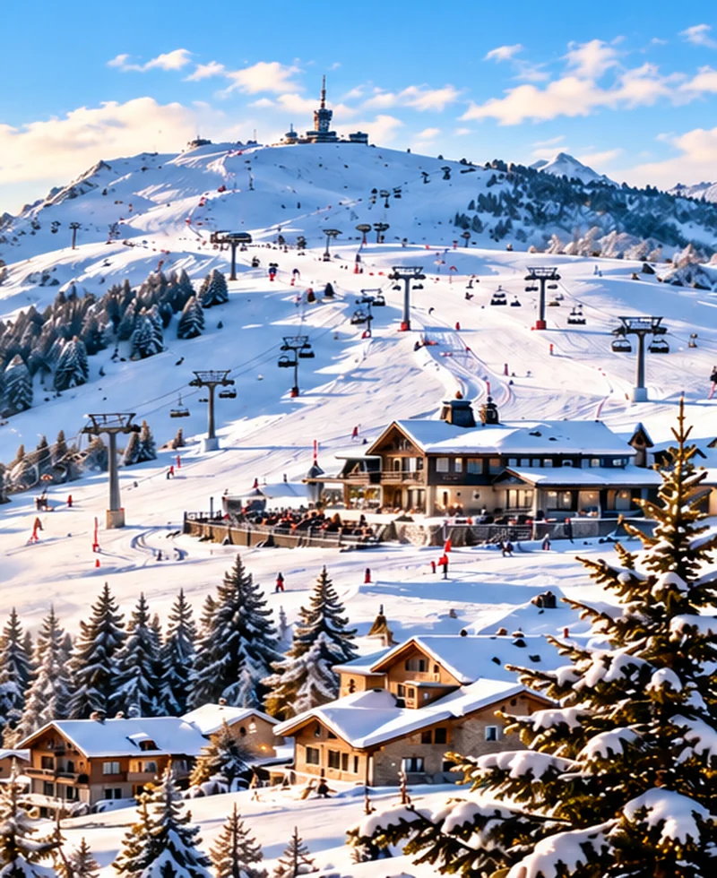 Illustration hivernale du Pla d'Adet et des montagnes